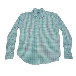 J‎ Crew Men's Large Shirt Blue White Plaid Long Sleeve Button Up Classic